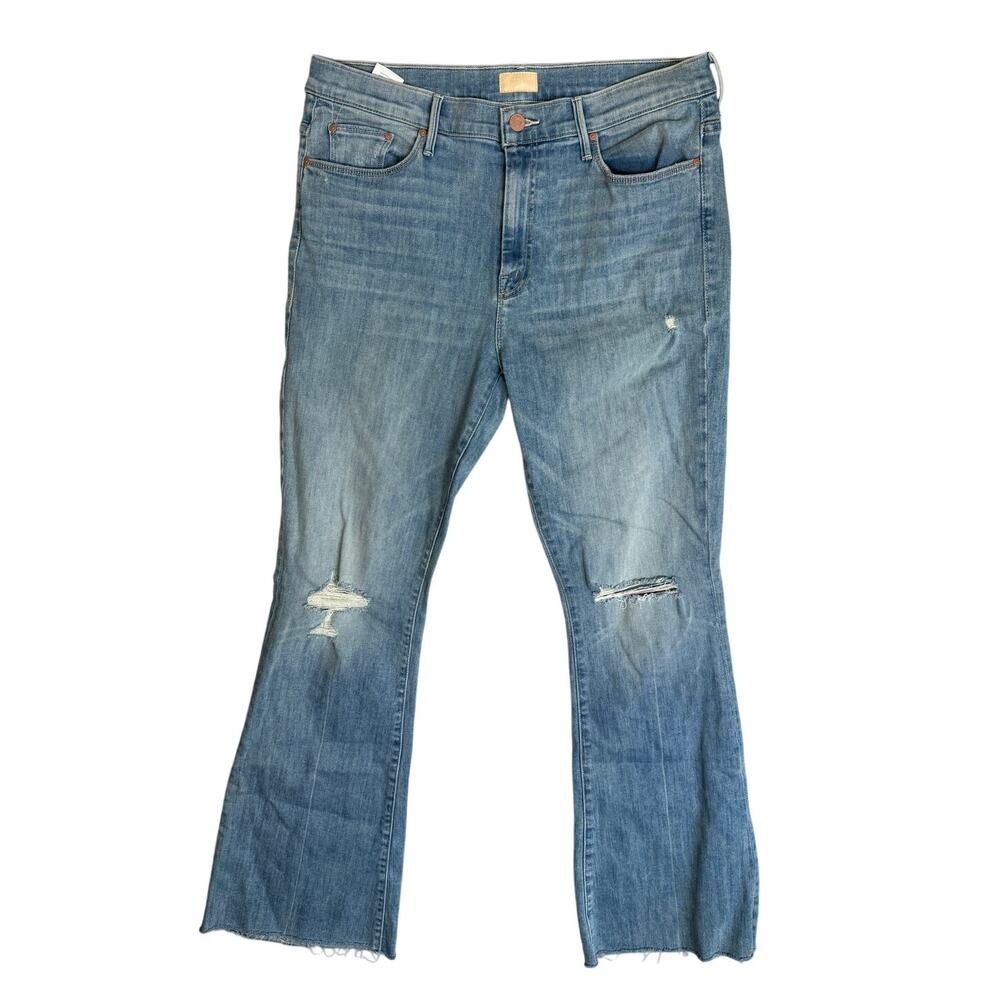 MOTHER Jeans The Weekender Fray Mid Rise Flare Denim Light Wash 34